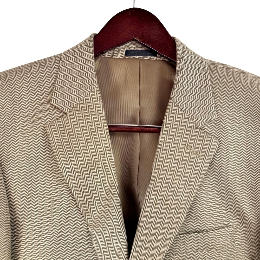 Andrew Fezza Men's Blazer 42R Tan Herringbone Tweed Sport Coat - Picture 2 of 15